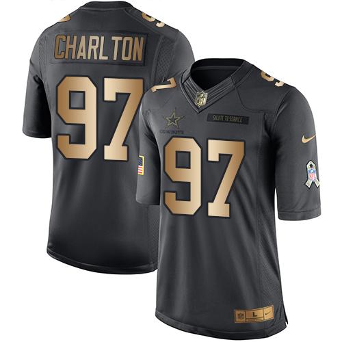 Nike Cowboys #97 Taco Charlton Black Youth Stitched NFL Limited Gold Salute to Service Jersey