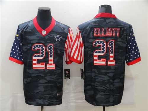 Nike Cowboys 21 Ezekiel Elliott Camo 2020 USA Flag Limited Jersey