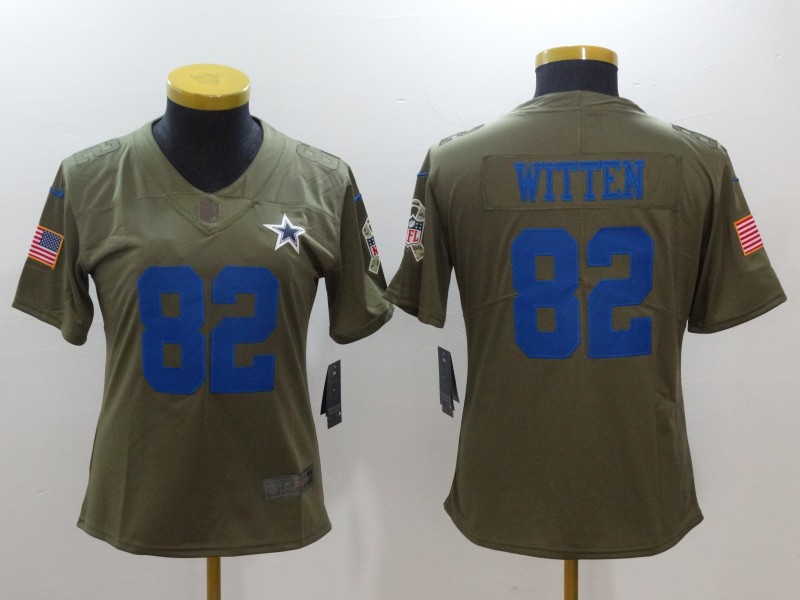 Nike Cowboys 82 Jason Witten Women Olive Salute To Service Limited Jersey