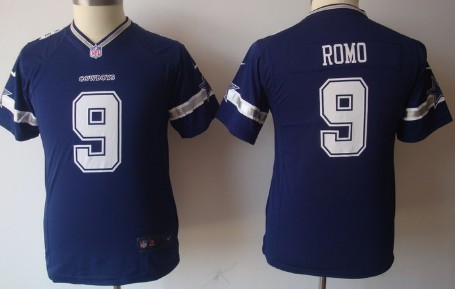 Nike Dallas Cowboys #9 Tony Romo Blue Game Kids Jersey Stitched