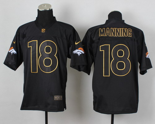 Nike Denver Broncos #18 Peyton Manning 2014 All Black_Gold Elite Jersey