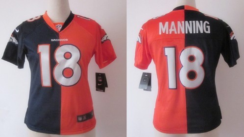 Nike Denver Broncos #18 Peyton Manning Blue_Orange Two Tone Womens Jersey 