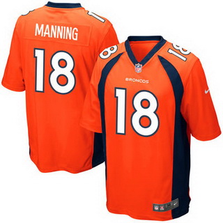 Nike Denver Broncos #18 Peyton Manning Orange Game Kids Jersey