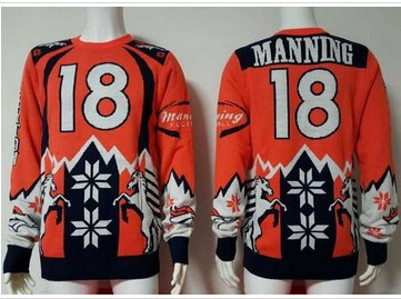 Nike Denver Broncos #18 Peyton Manning Orange Navy Blue Men's Ugly Sweater