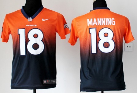 Nike Denver Broncos #18 Peyton Manning Orange_Blue Fadeaway Kids Jersey 