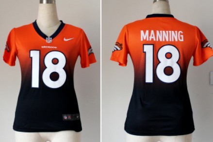Nike Denver Broncos #18 Peyton Manning Orange_Blue Fadeaway Womens Jersey 