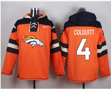 Nike Denver Broncos #4 Britton Colquitt Orange Player Pullover NFL Hoodie