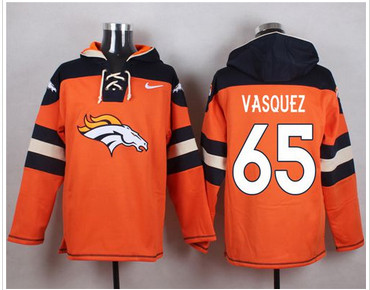 Nike Denver Broncos #65 Louis Vasquez Orange Player Pullover NFL Hoodie