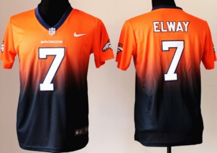 Nike Denver Broncos #7 John Elway Orange_Blue Fadeaway Kids Jersey 