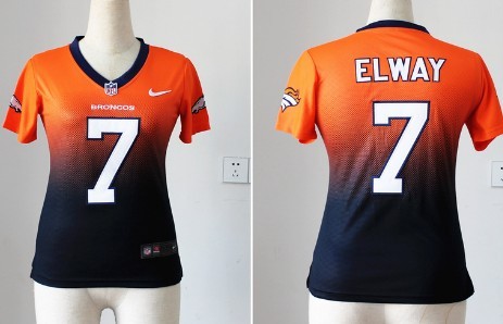 Nike Denver Broncos #7 John Elway Orange_Blue Fadeaway Womens Jersey 