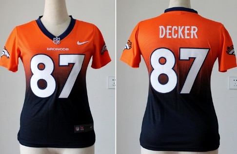 Nike Denver Broncos #87 Eric Decker Orange_Blue Fadeaway Womens Jersey 