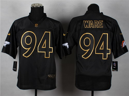 Nike Denver Broncos #94 DeMarcus Ware 2014 All Black_Gold Elite Jersey