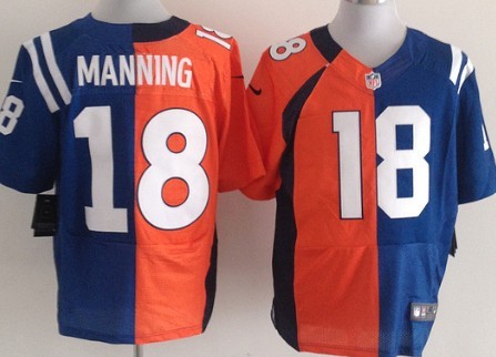 Nike Denver Broncos&Indianapolis Colts #18 Peyton Manning Orange_Blue Two Tone Elite Jersey