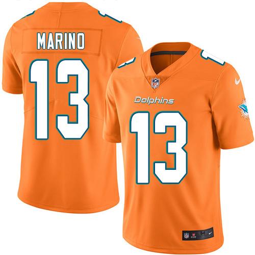 Nike Dolphins #13 Dan Marino Orange Men's Stitched NFL Limited Rush Jersey