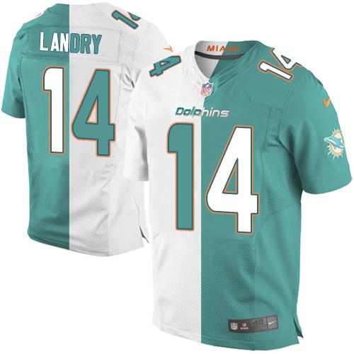 Nike Dolphins #14 Jarvis Landry Aqua Green White Men's Stitched NFL Elite Split Jersey