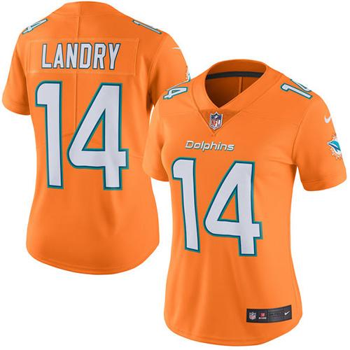 Nike Dolphins #14 Jarvis Landry Orange Women's Stitched NFL Limited Rush Jersey