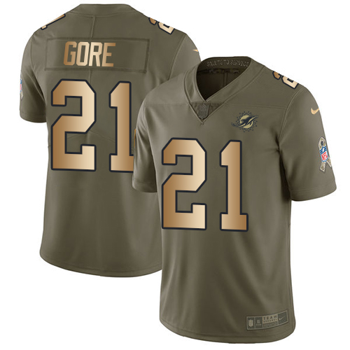 Nike Dolphins #21 Frank Gore Olive Gold Men's Stitched NFL Limited 2017 Salute To Service Jersey