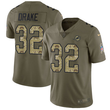 Nike Dolphins #32 Kenyan Drake Olive Camo Men's Stitched NFL Limited 2017 Salute To Service Jersey