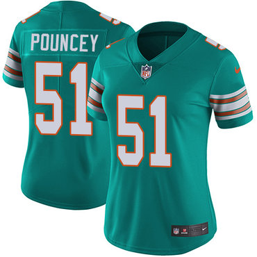 Nike Dolphins #51 Mike Pouncey Aqua Green Alternate Women's Stitched NFL Vapor Untouchable Limited Jersey