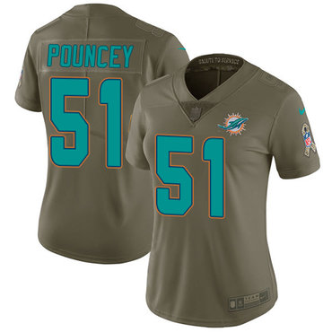 Nike Dolphins #51 Mike Pouncey Olive Women's Stitched NFL Limited 2017 Salute to Service Jersey