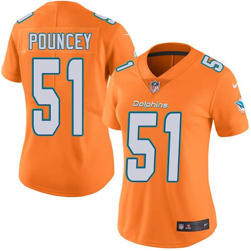 Nike Dolphins #51 Mike Pouncey Orange Women's Stitched NFL Limited Rush Jersey