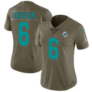 Nike Dolphins #6 Jay Cutler Olive Women's Stitched NFL Limited 2017 Salute to Service Jersey
