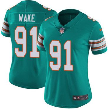 Nike Dolphins #91 Cameron Wake Aqua Green Alternate Women's Stitched NFL Vapor Untouchable Limite