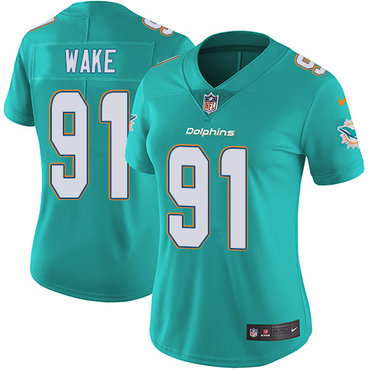 Nike Dolphins #91 Cameron Wake Aqua Green Team Color Women's Stitched NFL Vapor Untouchable Limited Jersey