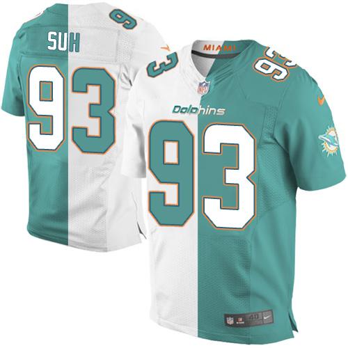 Nike Dolphins #93 Ndamukong Suh Aqua Green White Men's Stitched NFL Elite Split Jersey