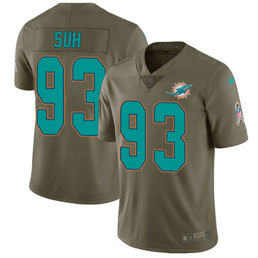 Nike Dolphins #93 Ndamukong Suh Olive Youth Stitched NFL Limited 2017 Salute to Service Jersey