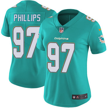 Nike Dolphins #97 Jordan Phillips Aqua Green Team Color Women's Stitched NFL Vapor Untouchable Limited Jersey