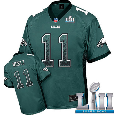 Nike Eagles #11 Carson Wentz Midnight Green Team Color Super Bowl LII Youth Stitched NFL Elite Drift Fashion Jersey