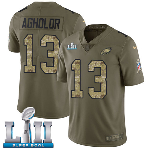 Nike Eagles #13 Nelson Agholor Olive Camo Super Bowl LII Youth Stitched NFL Limited 2017 Salute to Service Jersey
