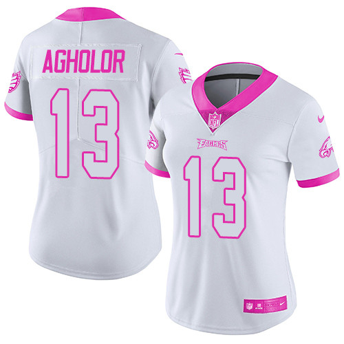 Nike Eagles #13 Nelson Agholor White Pink Women's Stitched NFL Limited Rush Fashion Jersey