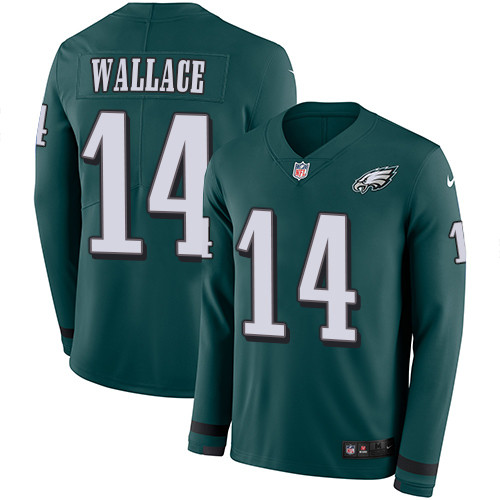 Nike Eagles #14 Mike Wallace Midnight Green Team Color Men's Stitched NFL Limited Therma Long Sleeve Jersey