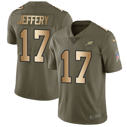 Nike Eagles #17 Alshon Jeffery Olive Gold Men's Stitched NFL Limited 2017 Salute To Service Jersey