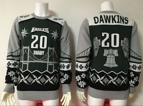 Nike Eagles #20 Brian Dawkins Green Grey Men's Ugly Sweater