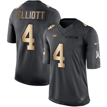 Nike Eagles #4 Jake Elliott Black Men's Stitched NFL Limited Gold Salute To Service Jersey