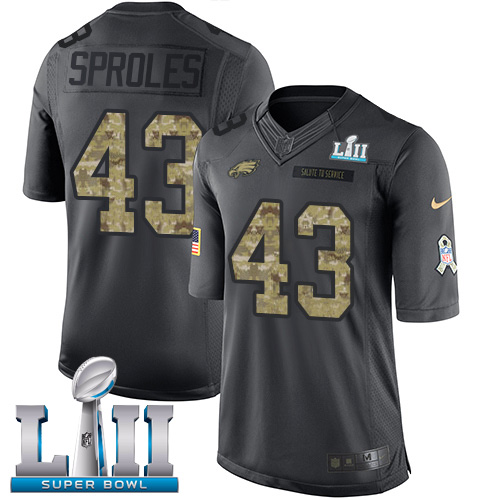 Nike Eagles #43 Darren Sproles Black Super Bowl LII Youth Stitched NFL Limited 2016 Salute to Service Jersey