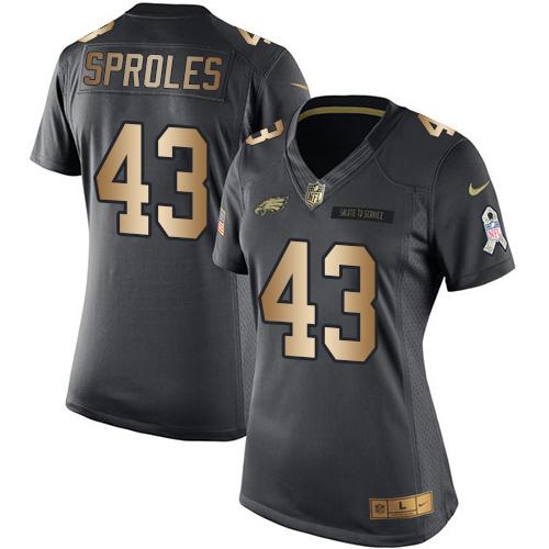 Nike Eagles #43 Darren Sproles Black Women's Stitched NFL Limited Gold Salute to Service Jersey