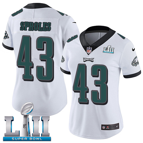 Nike Eagles #43 Darren Sproles White Super Bowl LII Women's Stitched NFL Vapor Untouchable Limited Jersey