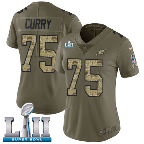 Nike Eagles #75 Vinny Curry Olive Camo Super Bowl LII Women's Stitched NFL Limited 2017 Salute to Service Jersey$199.99$21.5