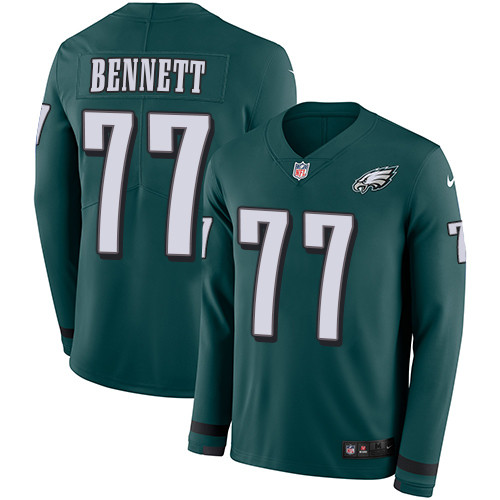 Nike Eagles #77 Michael Bennett Midnight Green Team Color Men's Stitched NFL Limited Therma Long Sleeve Jersey