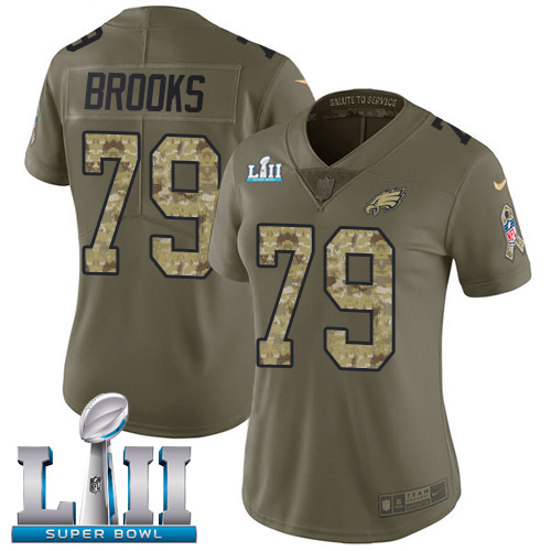 Nike Eagles #79 Brandon Brooks Olive Camo Super Bowl LII Women's Stitched NFL Limited 2017 Salute to Service Jersey