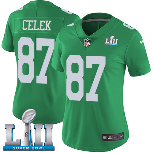 Nike Eagles #87 Brent Celek Green Super Bowl LII Women's Stitched NFL Limited Rush Jersey