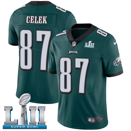 Nike Eagles #87 Brent Celek Midnight Green Team Color Super Bowl LII Men's Stitched NFL Vapor Untouchable Limited Jersey