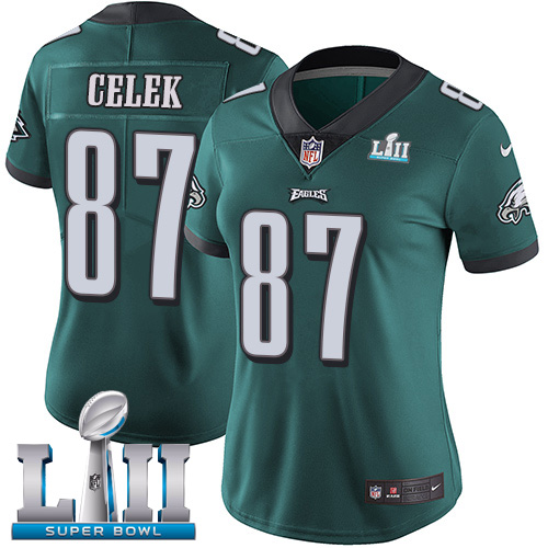 Nike Eagles #87 Brent Celek Midnight Green Team Color Super Bowl LII Women's Stitched NFL Vapor Untouchable Limited Jersey