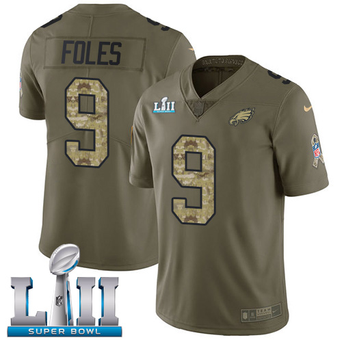 Nike Eagles #9 Nick Foles Olive Camo Super Bowl LII Youth Stitched NFL Limited 2017 Salute to Service Jersey