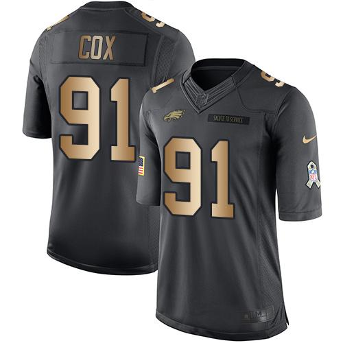 Nike Eagles #91 Fletcher Cox Black Youth Stitched NFL Limited Gold Salute to Service Jersey