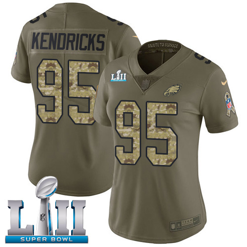 Nike Eagles #95 Mychal Kendricks Olive Camo Super Bowl LII Women's Stitched NFL Limited 2017 Salute to Service Jersey